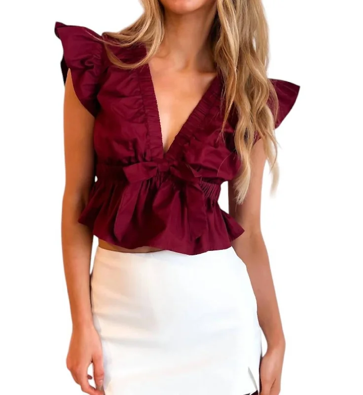 Modern Women's Fashion with Vintage Touches Kirby Babydoll Top In Maroon