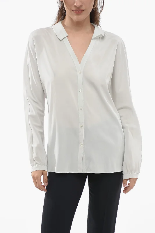 Online Boutiques Jil Sander Hidden Closure Silk Stretch Shirt