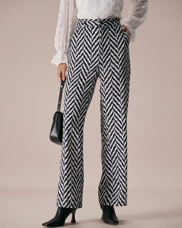 Sale For Women The Grey Wave Pattern Button Straight Pants