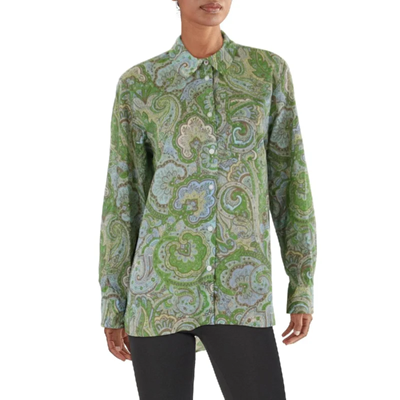 Relaxed Fashion Womens Collar Paisley Button-Down Top