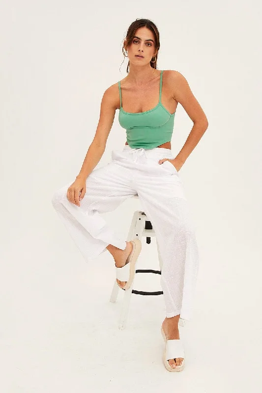 Designer Women's Fashion Online White Wide Leg Pants High Rise Cotton