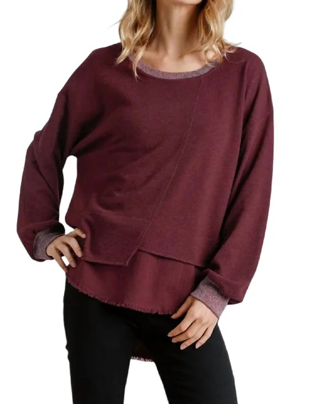 Exclusive Discounts Layered Frayed Hem Top In Burgundy