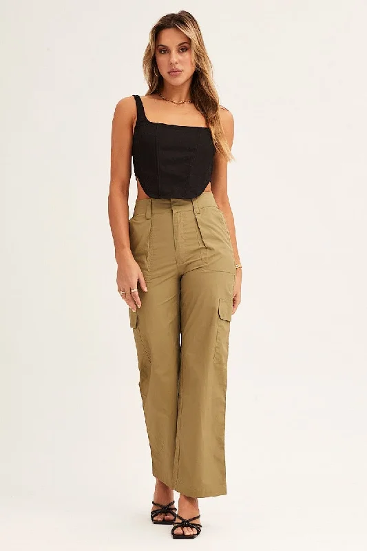 Women's Clothing Brands Green Cargo Pants Mid Rise