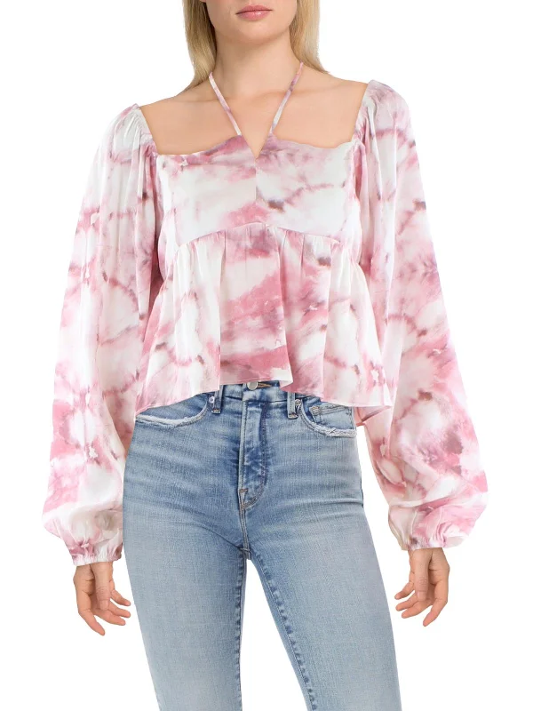 Trendy Online Boutiques Womens Tie-Dye Bishop Sleeve Cropped