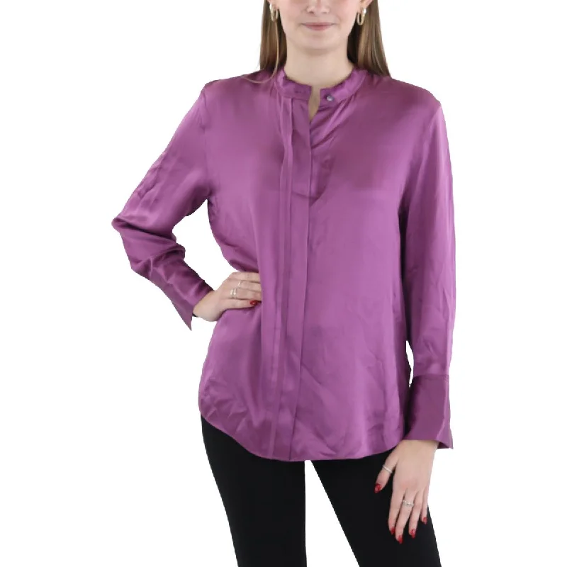 Vintage Fashion Womens Raw hem Collared Button-Down Top