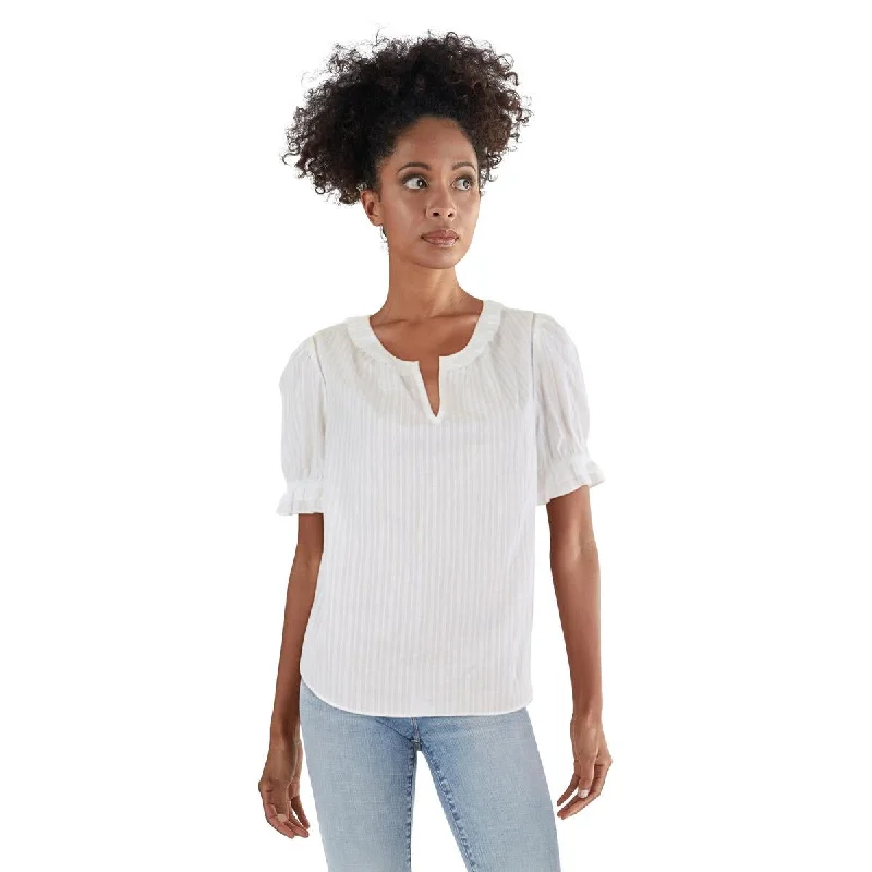 City Fashion Womens Ruffled V Neck Peasant Top