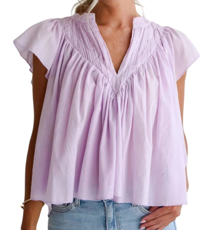 Casual Style for Busy Women Ruched Ruffle Top In Lavender