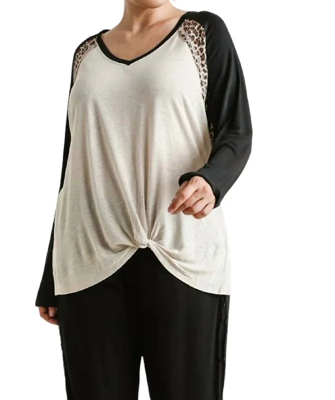 Innovate Your Wardrobe Leopard Knot Top In Oatmeal/black