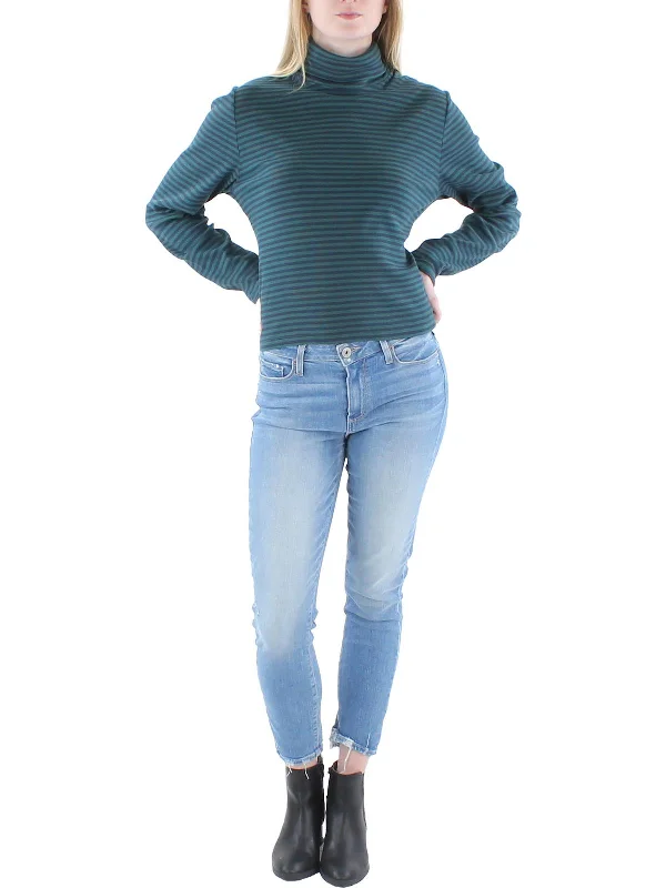 Women's Clothing Brands Plus Womens Striped Ribbed Turtleneck Top