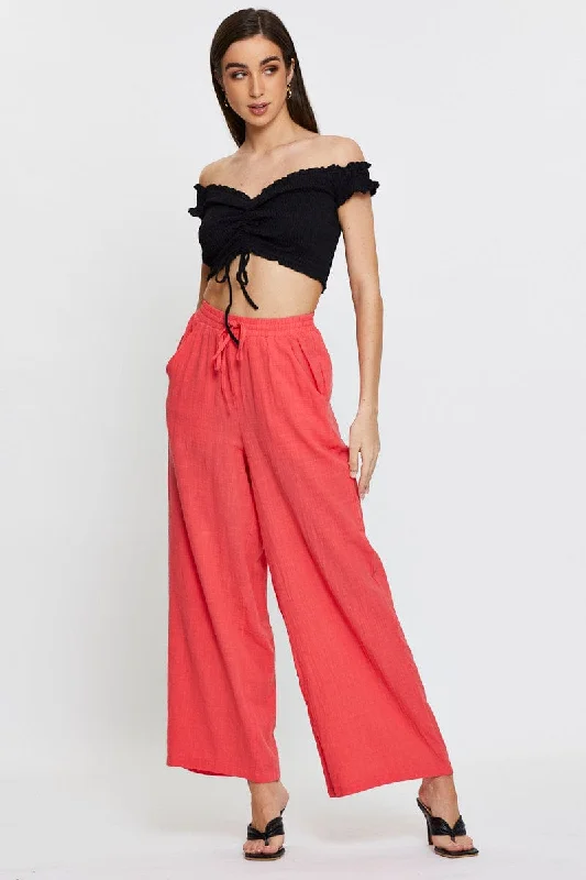 Cool Prices Pink Wide Leg Pants Elastic Waist