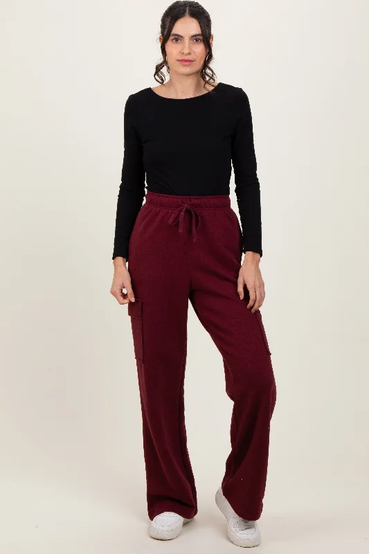 Hot Deals Burgundy Cargo Pocket Straight Leg Sweatpants