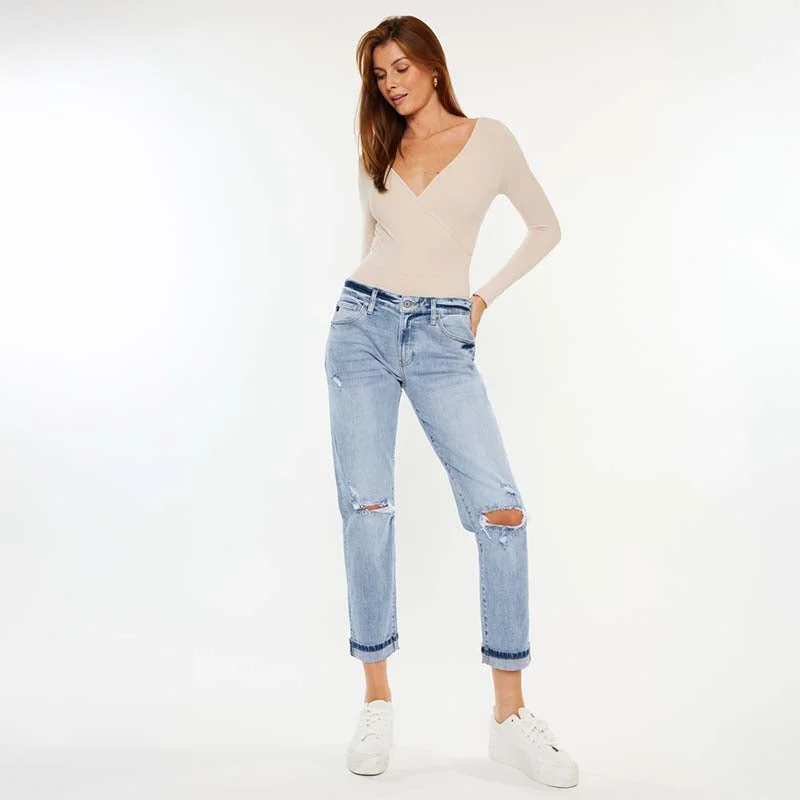Timeless Women's Clothes Mid Rise Boyfriend Cuff Jeans