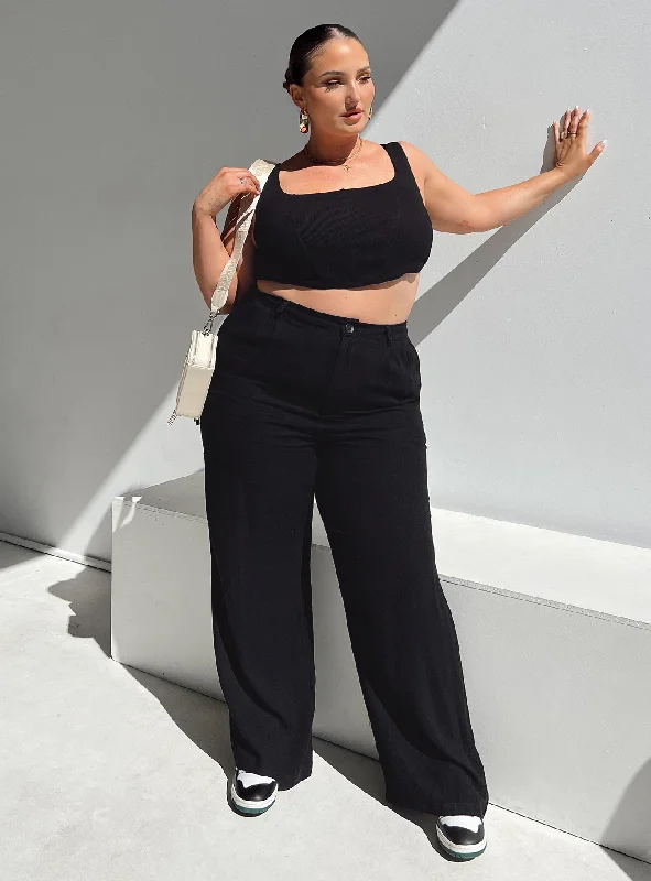 Summer Sale Brenda Linen Blend Pants Black Curve