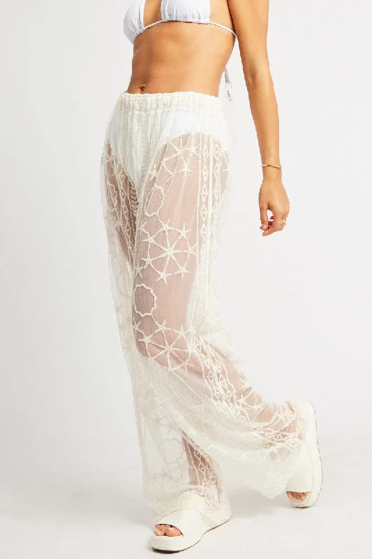 Break Fashion Norms White Embroidery Beach Pants