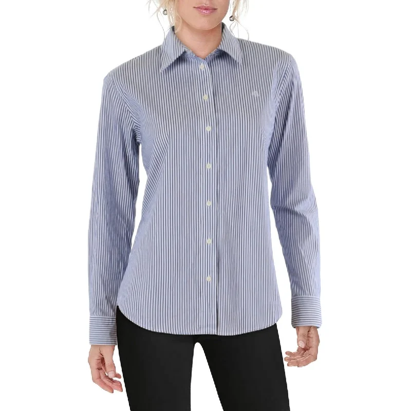 Timeless Elegance Womens Woven Striped Button-Down Top