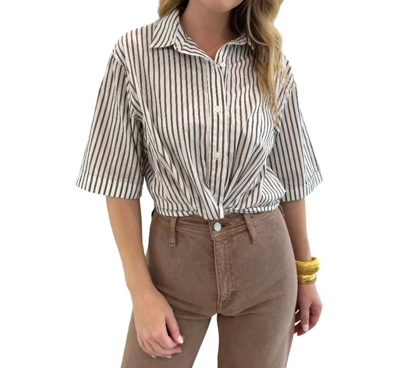 Chic Wardrobe Essentials 80S Poplin Striped Twist Shirt In Twig