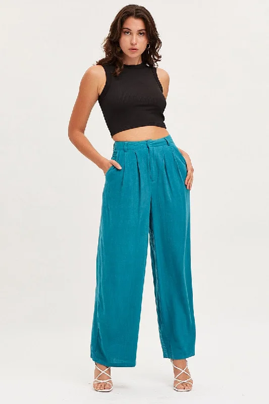 Street Style Fashion Blue Wide Leg Pants High Rise