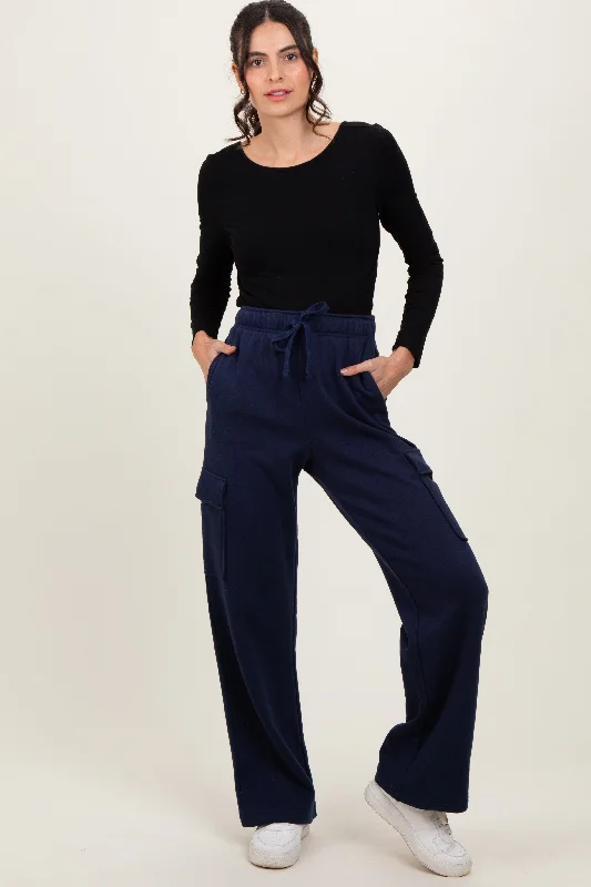 Absurdly Cheap Sale Navy Cargo Pocket Straight Leg Sweatpants