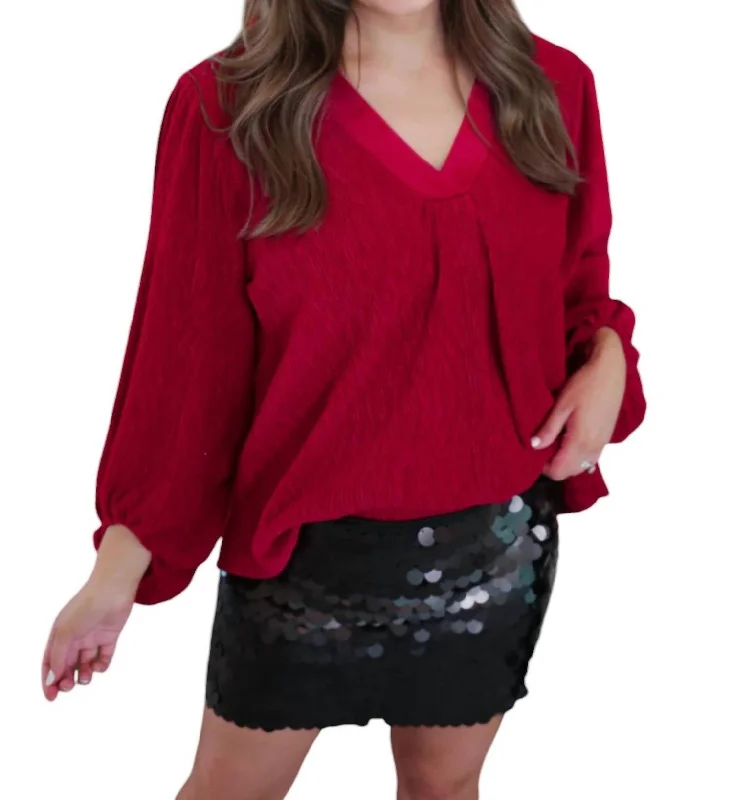 Timeless Women's Fashion Styles Marilee Pleated Velvet Top In Red