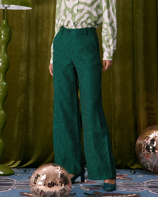 Woman Clothing The Green Houndstooth Wide Leg Pants