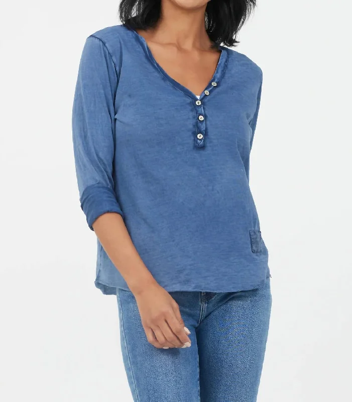 Versatile Women's Clothing for All Occasions Yvonne Vintage Wash V Neck Button Top In Vintage Blue