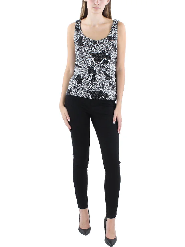 Online Clothing Stores Womens Metallic Floral Print Shell