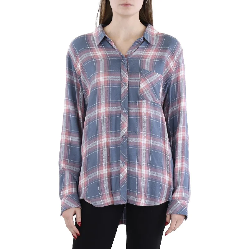 VIP Member Discount Womens Plaid Soft Button-Down Top