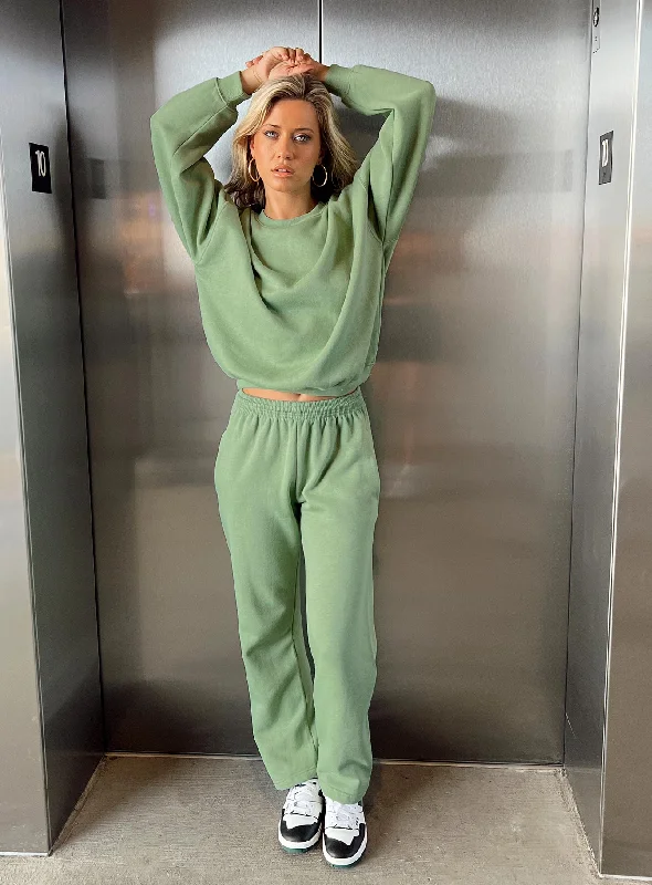 Online Boutiques Best Arya Straight Leg Track Pants Green