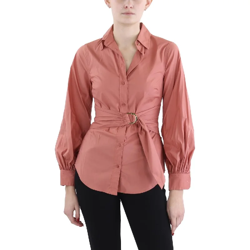 Women Wear Boutique Womens Buckle Collared Wrap Top