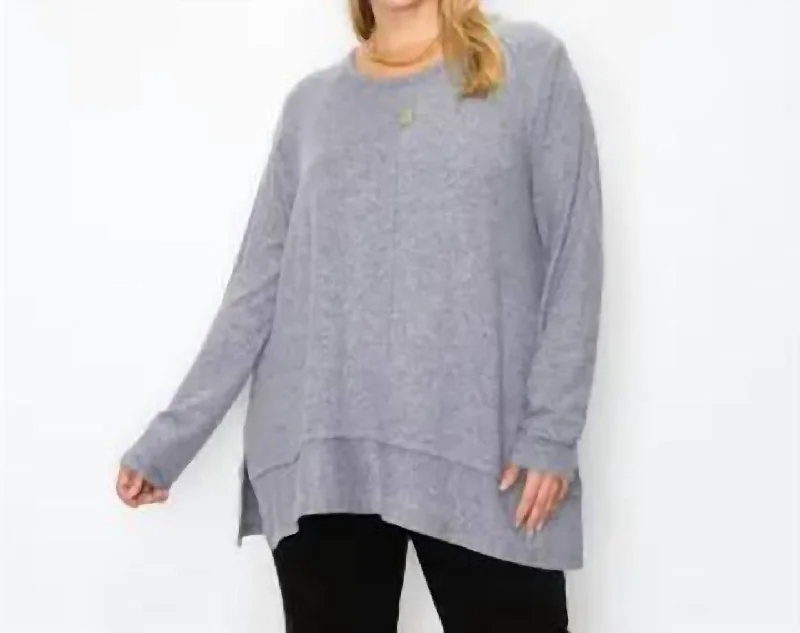 Sales Clothes Pleat Button Back Cozy Top In Grey