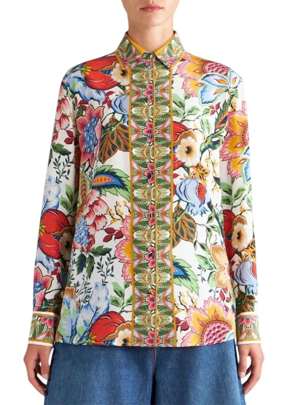 Elegant Simplicity Wardrobe Crepe De Chine Floral Shirt In Multi