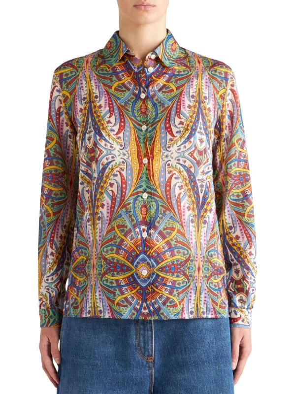 Stylish Looks Classic Collar Shirt Top In Multi