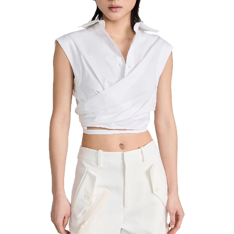 Women's Clothing Online Sale Womens Cotton Blend Cropped Wrap Top