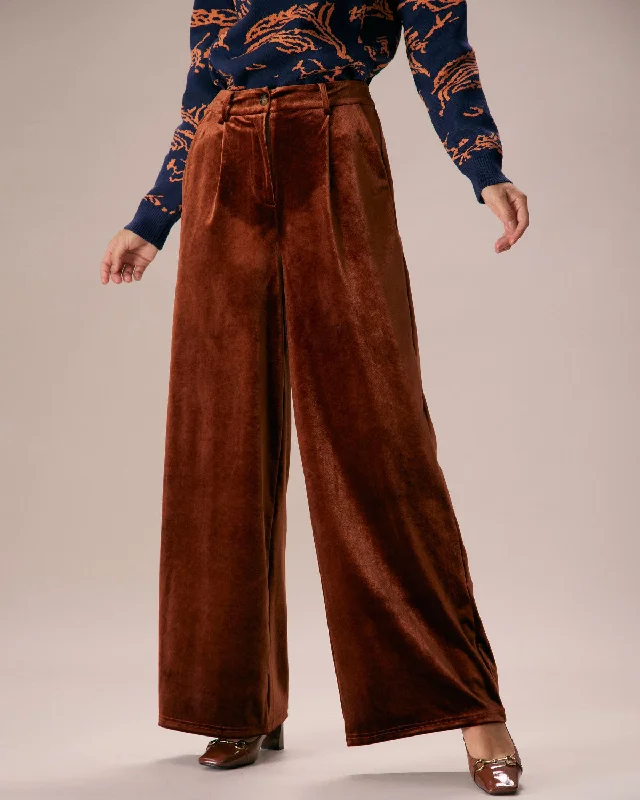 Clothing For Women The Brown High Waisted Velvet Wide Leg Pants