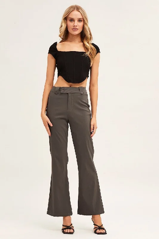 Insane Discount Onslaught Grey Mid Rise Stretch Flare Pant