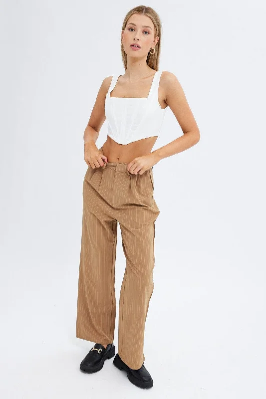 Clothes For Sale Blue Stripe Wide Leg Pants High Rise Pleated