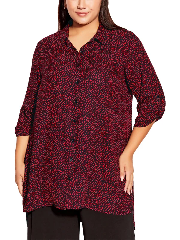 Extreme Clearance Deals Plus Womens Longline Printed Button-Down Top