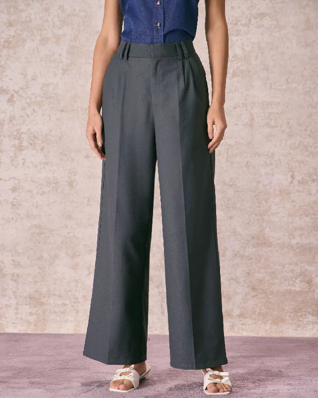 Stylish Women's Clothes for Work and Play The Grey High Waisted Pleated Straight Pants