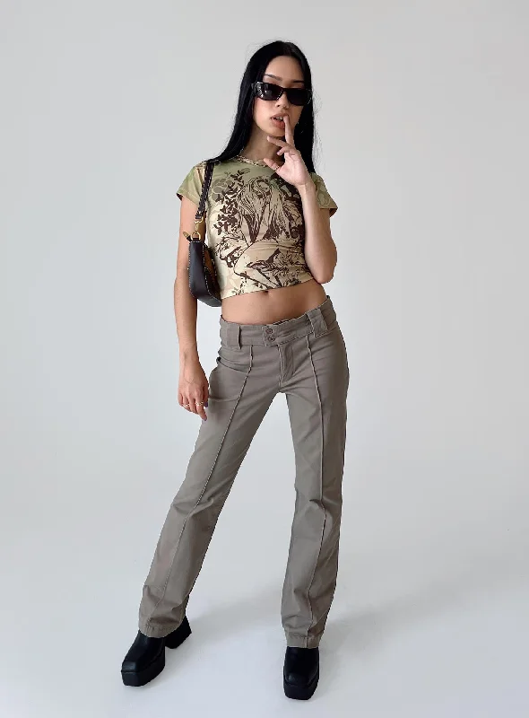 Luxe Women's Fashion Bass Drop Mid Rise Bootleg Pant Khaki