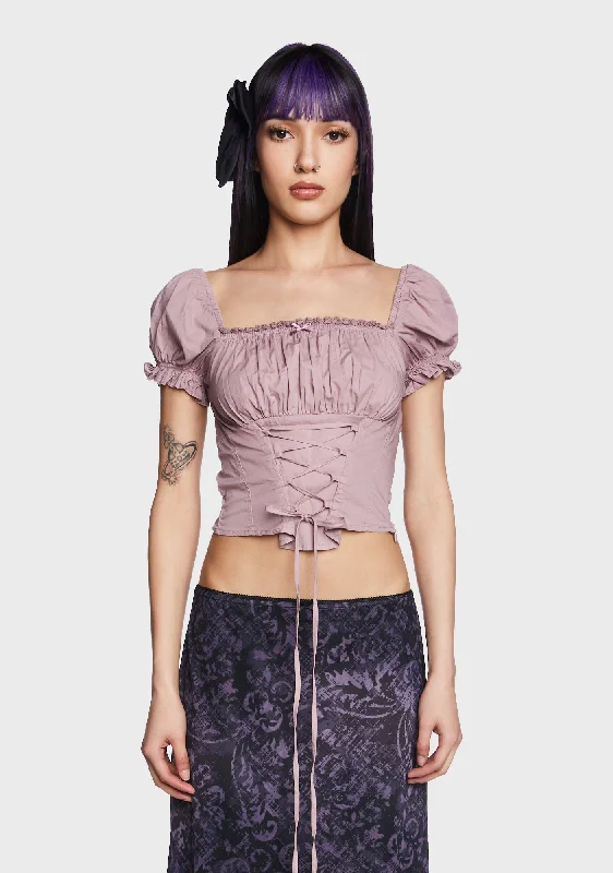 Designer Women's Fashion Online Aurora Milkmaid Lace Up Top - Mauve