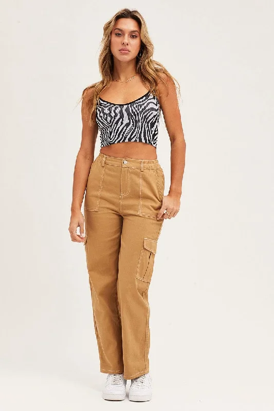 Casual Chic Beige Cargo Pants Out Pocket