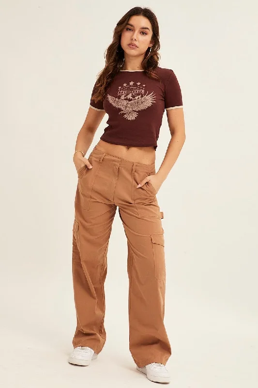 Women's Clothing Boutique Beige Cargo Pant Mid Rise