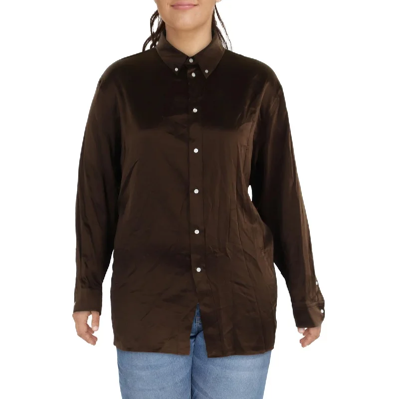 Luxury Fashion Womens Silk Collared Button-Down Top