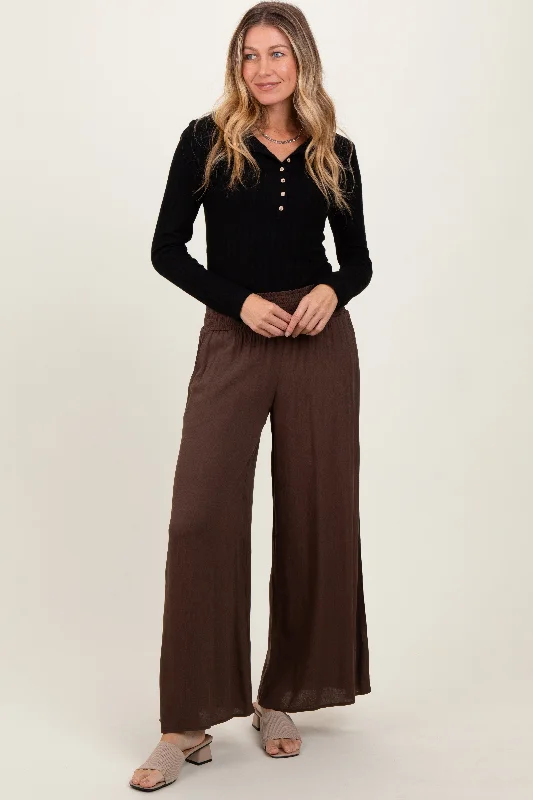 Women's Clothing for All Occasions Brown Wide Smock Waist Pants