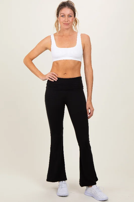 Exclusive Women's Fashion Collection Black Fold Over Waistband Flared Pants