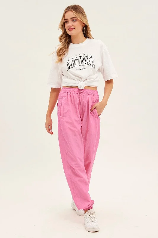 Versatile Wardrobe Essentials Pink Parachute Cargo Pants Mid Rise