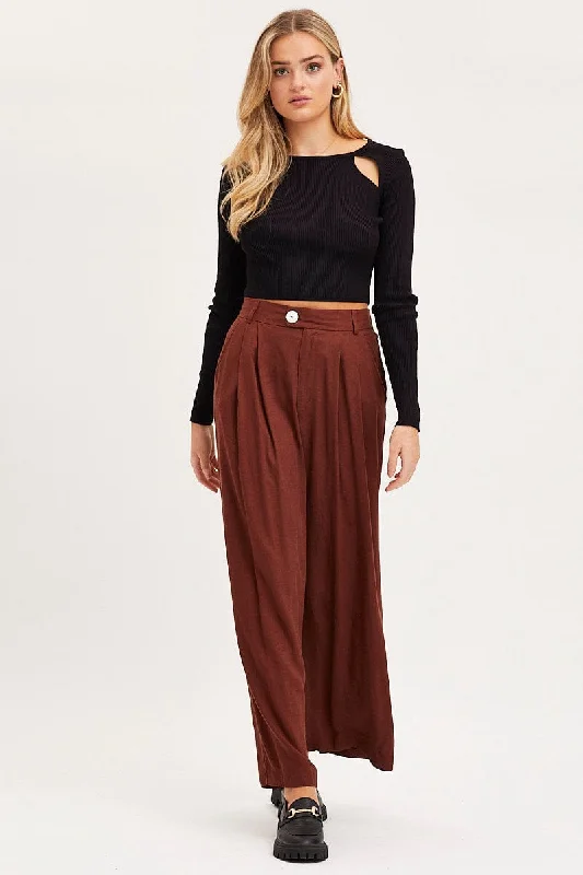 Stylish Basics Brown Wide Leg Pants High Rise