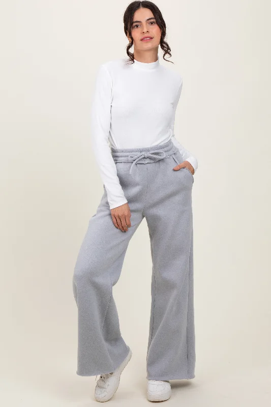 Women's Evening Wear Heather Grey Exposed Seam Wide Leg Sweatpants