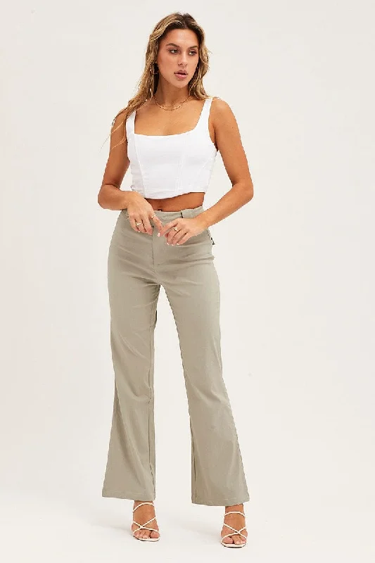 Huge Price Cut Green Mid Rise Stretch Flare Pant