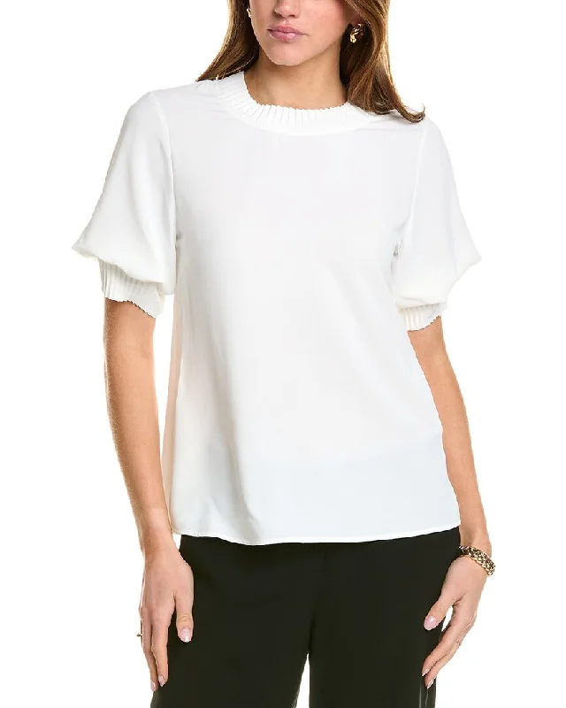 Sale Clearance THEO The Label Dione Pleated Neck S/Slv Top